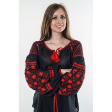Sale!! Boho Style Ukrainian Embroidered Folk  Blouse "Starry Sky" red on black (S)